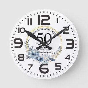 Jegliche Hochzeit (50) Eleganter blauer Flora Jahr Runde Wanduhr