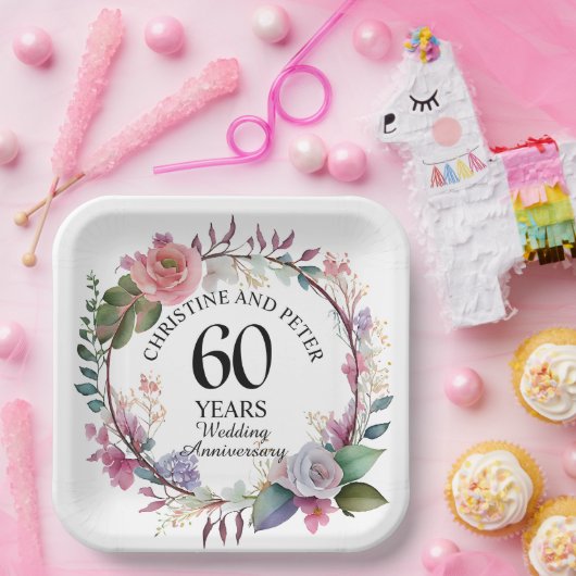 Jegliche Hochzeit (60) Eleganter Blumenjubiläum Pappteller (Party)