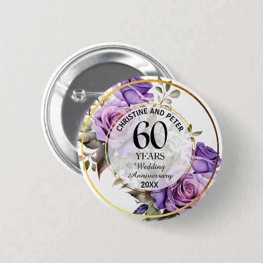 Jegliche Hochzeit (60) Gold Frame Rose Jahrestag Button (Vorne & Hinten)