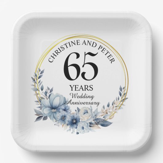 Jegliche Hochzeit (65) Eleganter blauer Flora Jahr Pappteller (Vorderseite)