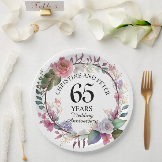 Jegliche Hochzeit (65) Eleganter Blumenjubiläum Pappteller (Hochzeit)