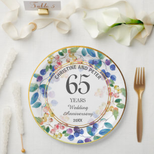 Jegliche Hochzeit (65 Jahre) Gold Frame Berries Pappteller
