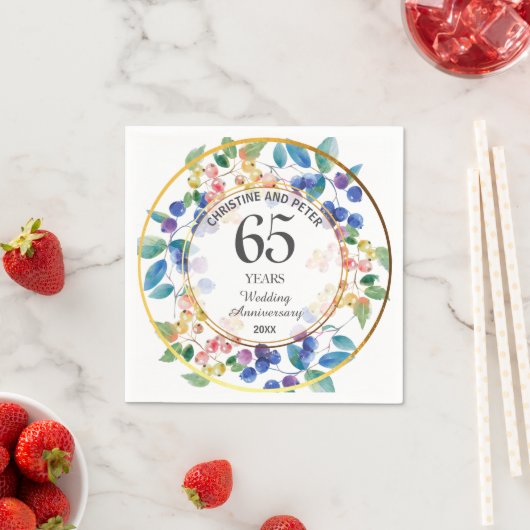 Jegliche Hochzeit (65 Jahre) Gold Frame Berries Serviette (Beispiel)