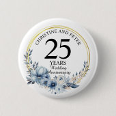 Jegliche Hochzeit eines eleganten blauen Blumenjub Button (Vorderseite)