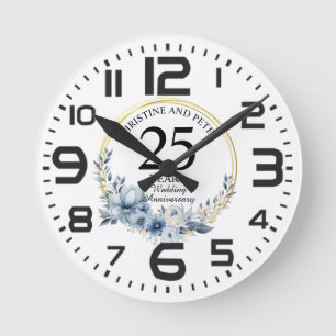 Jegliche Hochzeit eines eleganten blauen Blumenjub Runde Wanduhr