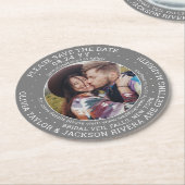Jegliche Hochzeit speichert das Foto Datum grau un Runder Pappuntersetzer (Angewinkelt)