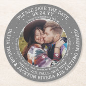 Jegliche Hochzeit speichert das Foto Datum grau un Runder Pappuntersetzer (Vorderseite)