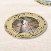 Jegliche Hochzeit speichert das Foto Gold und Schw Runder Pappuntersetzer (Angewinkelt)