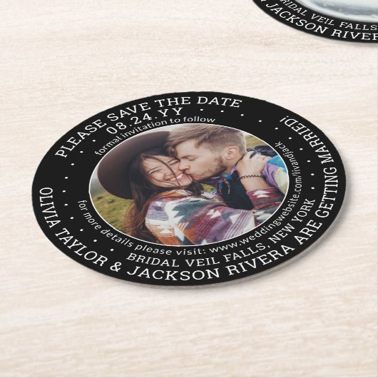 Jegliche Hochzeit von Text speichert die Chalkboar Runder Pappuntersetzer (Angewinkelt)