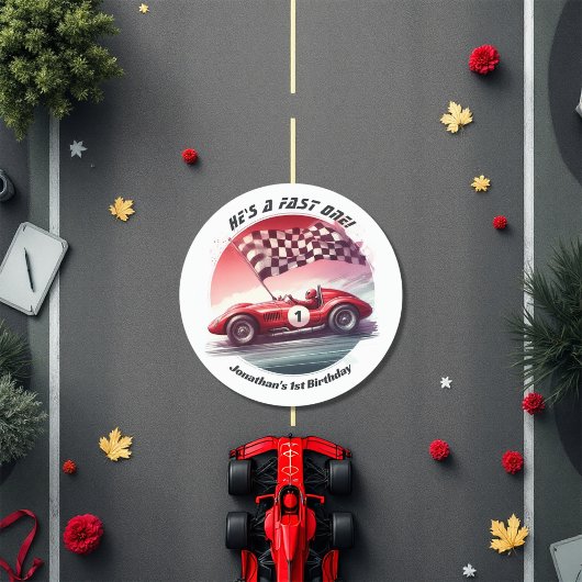 Jegliche individuell anpassbare Rennwagen Geburtst Runder Aufkleber