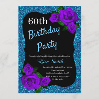 Jegliche Lila Rose jedes Alters Blauer Glitzer Einladung