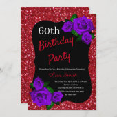 Jegliche Lila Rose jedes Alters Roter Glitzer Einladung (Vorne/Hinten)