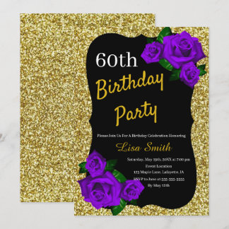 Jegliche Lila Rose zum Geburtstag-Gold-Glitzer Einladung