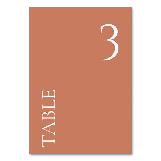 JEGLICHE NUMMER Minimal Terracotta Hochzeit Tischn Tischnummer (Vorderseite)