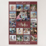 Jegliche Quote Familie Foto Collage Burgundy Monog Puzzle<br><div class="desc">Feiern Sie mit einem einzigartigen und unterhaltsamen Collage-Puzzle die Familienfreuden. Wenn Sie einen Hintergrund oder Text in anderen Farben als Bordeaux, Gold und Weiß bevorzugen, lesen Sie die folgenden Anweisungen. (IMAGE PLACEMENT TIP: Eine einfache Möglichkeit, ein Foto genau so zu zentrieren, wie Sie es gewollt haben, ist es, es einzuschneiden,...</div>