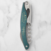 Jegliche Quote Script Monogram Aquamarin und Gold Kellnermesser (Rückseite)