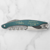Jegliche Quote Script Monogram Aquamarin und Gold Kellnermesser (Rückseite)