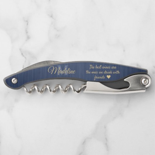 Jegliche Quote Script Monogram blau und goldgelb g Kellnermesser (Rückseite)