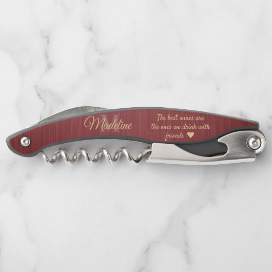 Jegliche Quote Script Monogram bürstete Burgundy & Kellnermesser (Rückseite)