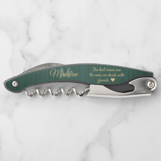 Jegliche Quote Script Monogram ist grün und Gold g Kellnermesser (Rückseite)