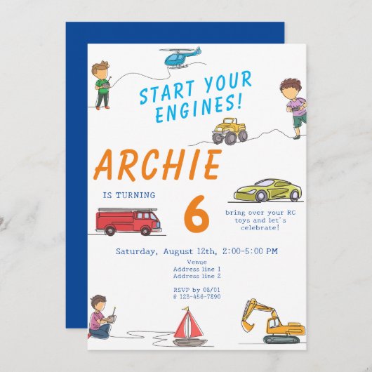 Jegliche Remote-Kontrolle RC Auto Motor Kindergebu Einladung (Vorne/Hinten)