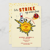 Jegliche Retro Mascot Bowling Geburtstagsparty Einladung (Vorne/Hinten)