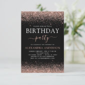 Jegliche Rose Geburtstag Gold Rosa Sparkle Glitzer Einladung (Stehend Vorderseite)