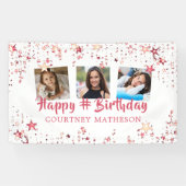 Jegliche Rose Geburtstag Gold Stars 3 Fotos Banner (Horizontal)