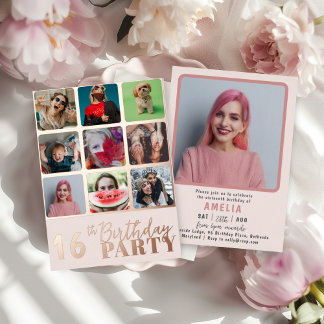 Jegliche Rose Gold & Pink Geburtstagsparty Folieneinladung