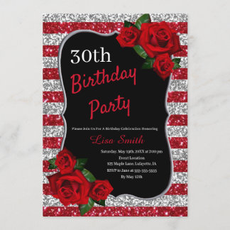 Jegliche Rote Rose eines Geburtstags in Rot und Si Einladung