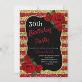 Jegliche Rote Rose von Rot- und Gold-Glitzer im Ge Einladung (Vorderseite)