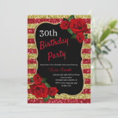 Jegliche Rote Rose von Rot- und Gold-Glitzer im Ge Einladung (Stehend Vorderseite)