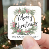 Jegliche Text Wasserfarbe Holly Wreath Elegante We Quadratischer Aufkleber