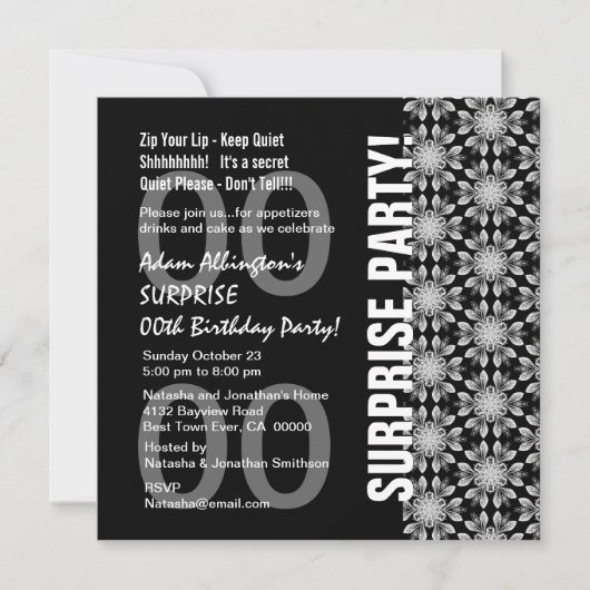 Jegliche Überraschung Geburtstag Moderne Schwarze  Einladung (Vorderseite)