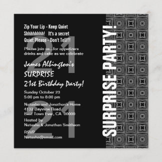 Jegliche Überraschung Geburtstag Modernes Schwarz- Einladung