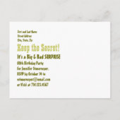 Jegliche Überraschung Geburtstag Save the Date Cam Ankündigungspostkarte (Rückseite)