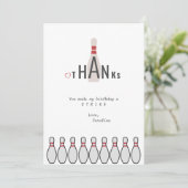 Jegliche weiße, moderne, einfache Bowling Geburtst Dankeskarte (Stehend Vorderseite)