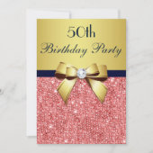 Jeglicher Alter Geburtstag Gold Navy Korallen Sequ Einladung (Vorderseite)