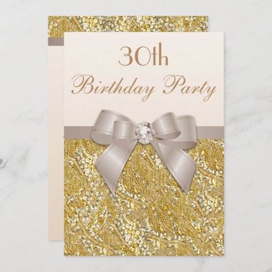 Jeglicher Alters Birthday Gold Glitzer Diamond Bow Einladung (Vorne/Hinten)