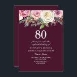 Jeglicher Alters Weißrosa Rose Burgundy Geburtstag Einladung<br><div class="desc">Jeglicher Age White Pink Rose Burgundy Geburtstag Einladend schöne,  elegante florale Aquarell Design Vollständig anpassbar / personalisiert</div>