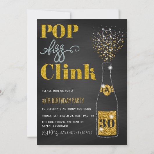 Jeglicher altersbedingte Pop zischt klink Glitzer  Einladung (Vorderseite)