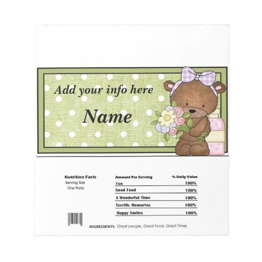 Jeglicher Fall Candy Bar Wrapper Gastgeschenk Notizblock (Vorderseite)