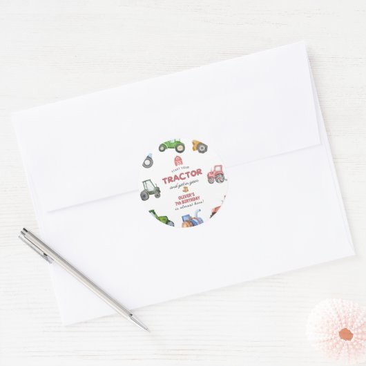 Jeglicher Geburtstag eines Aquarelltraktors Runder Aufkleber (Umschlag)