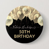 Jeglicher Geburtstag Gold Ballons Button (Vorderseite)