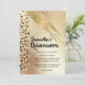 Jeglicher Geburtstag Gold Glitzer Black Confetti C Einladung (Stehend Vorderseite)