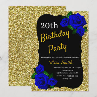 Jeglicher Geburtstag Gold Glitzer Deep Blue Rose Einladung