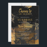 Jeglicher Geburtstag jubelt schwarzes Gold Einladung<br><div class="desc">Moderne und einzigartige Juwelen zu 40 Jahren Herren Meilenstein Geburtstag Überraschung Party Einladung mit elegantem Gold und schwarz abstrakte Pinselstriche Design.                  Geeignet für alle Altersstufen,  Männer zum Geburtstag: 21.,  30.,  40.,  50.,  60.,  70.,  75.,  80.,  90.,  100.</div>
