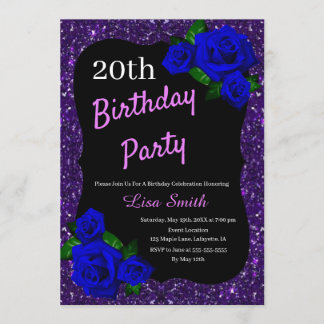 Jeglicher Geburtstag Lila Glitzer Deep Blue Rose Einladung