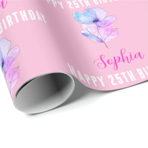 Jeglicher Geburtstag, Name, Rosa und Blau Blume Geschenkpapier