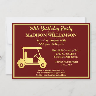 Jeglicher Geburtstag Party Golf Red Gold Einladung